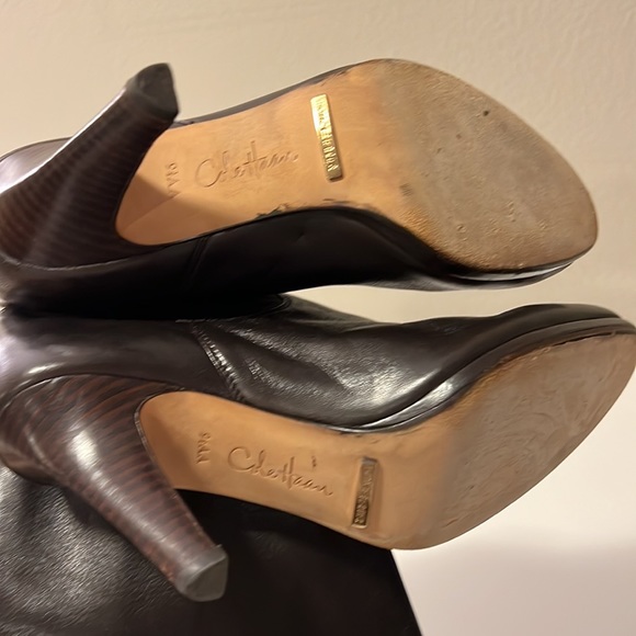 Brown Stretch Cole Haan Crackle Leather Boots Sz 91/2 - Picture 6 of 6